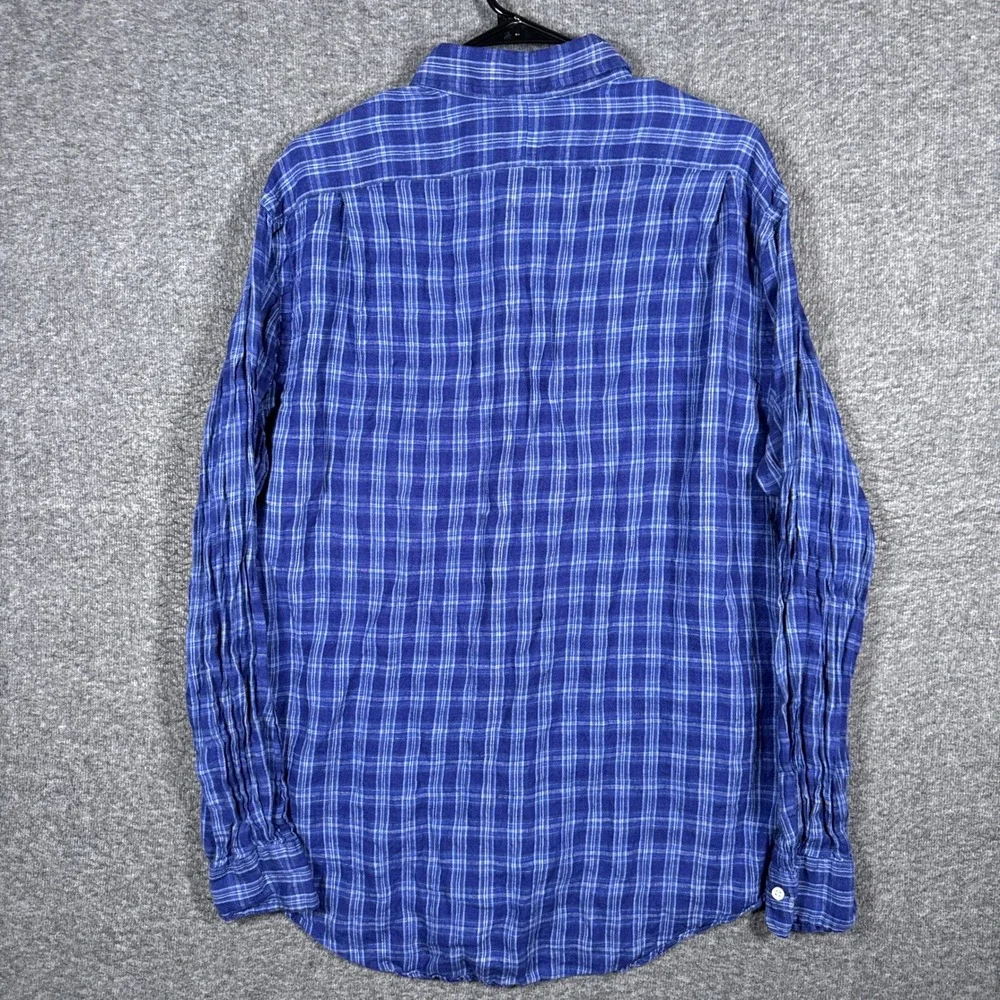 Polo Ralph Lauren Shirt Mens XL Blue Plaid Ocean Wash 100% Linen Long Sleeve